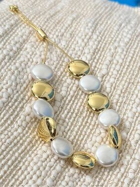 Gold and White Beaded Slide Bracelet